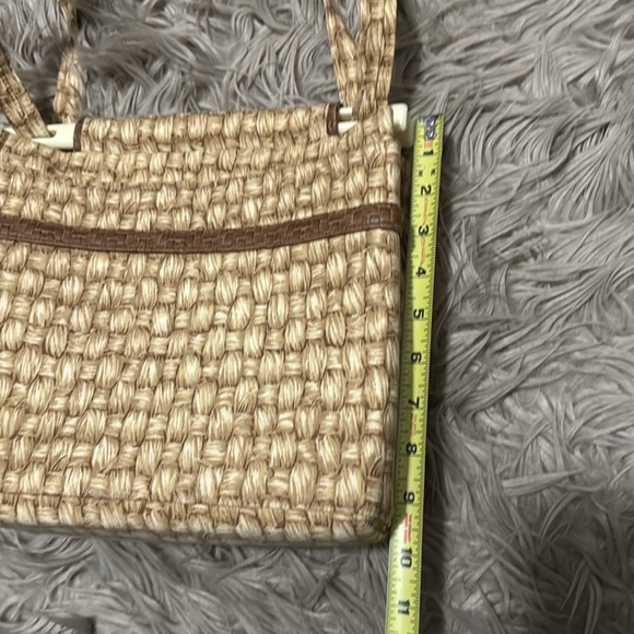 Vintage Toby Weston Convertible Bag-Cloth-Faux Woven Look Print-Tan/Beige - Picture 11 of 16